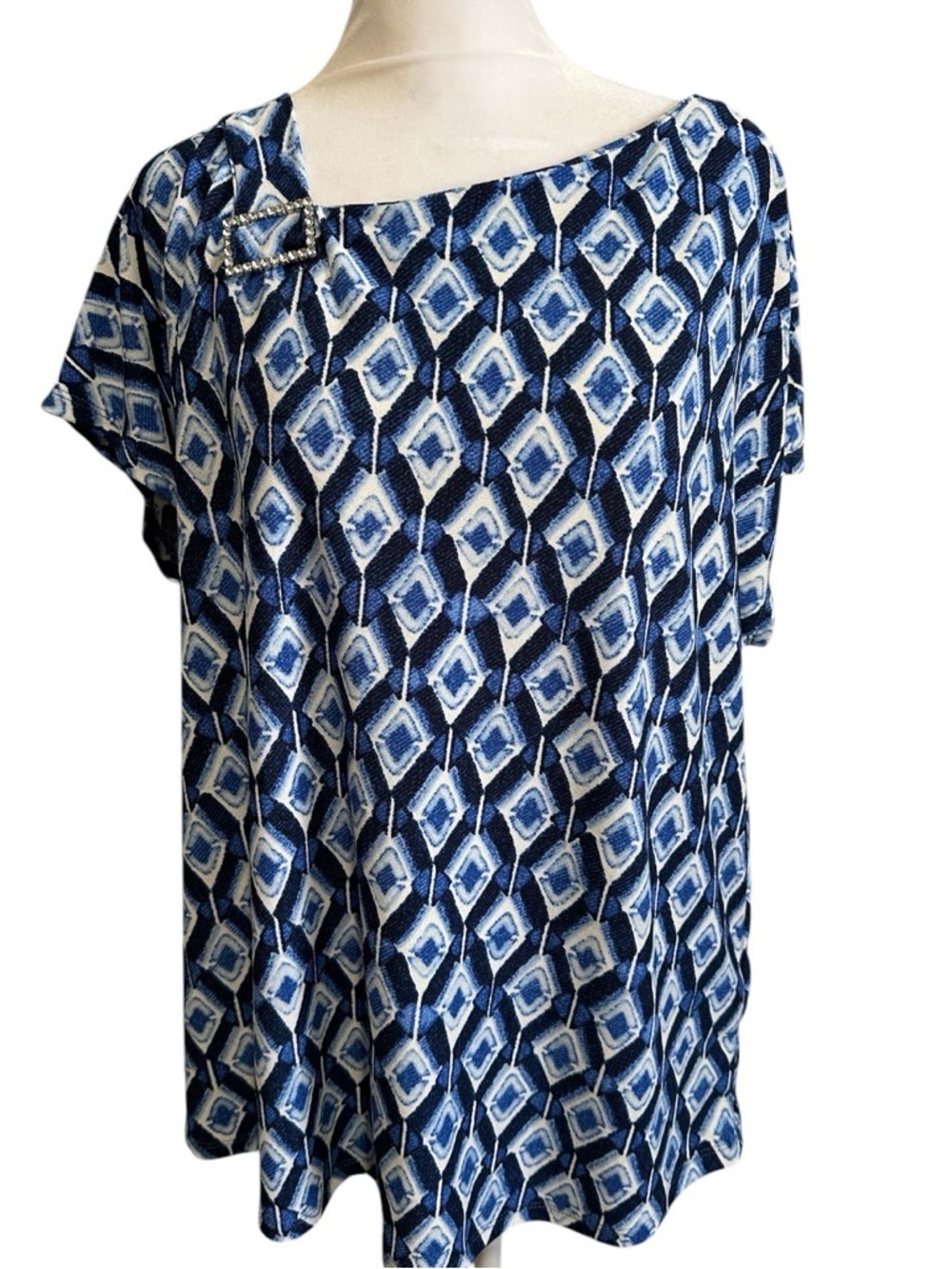 Vintage Rose Blue Geometric Print Top size XL
